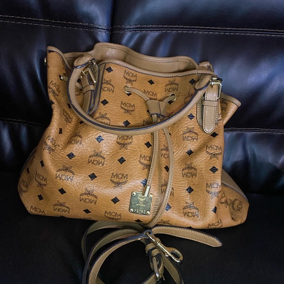 MCM Cognac Bucket Two Way Sling Bag